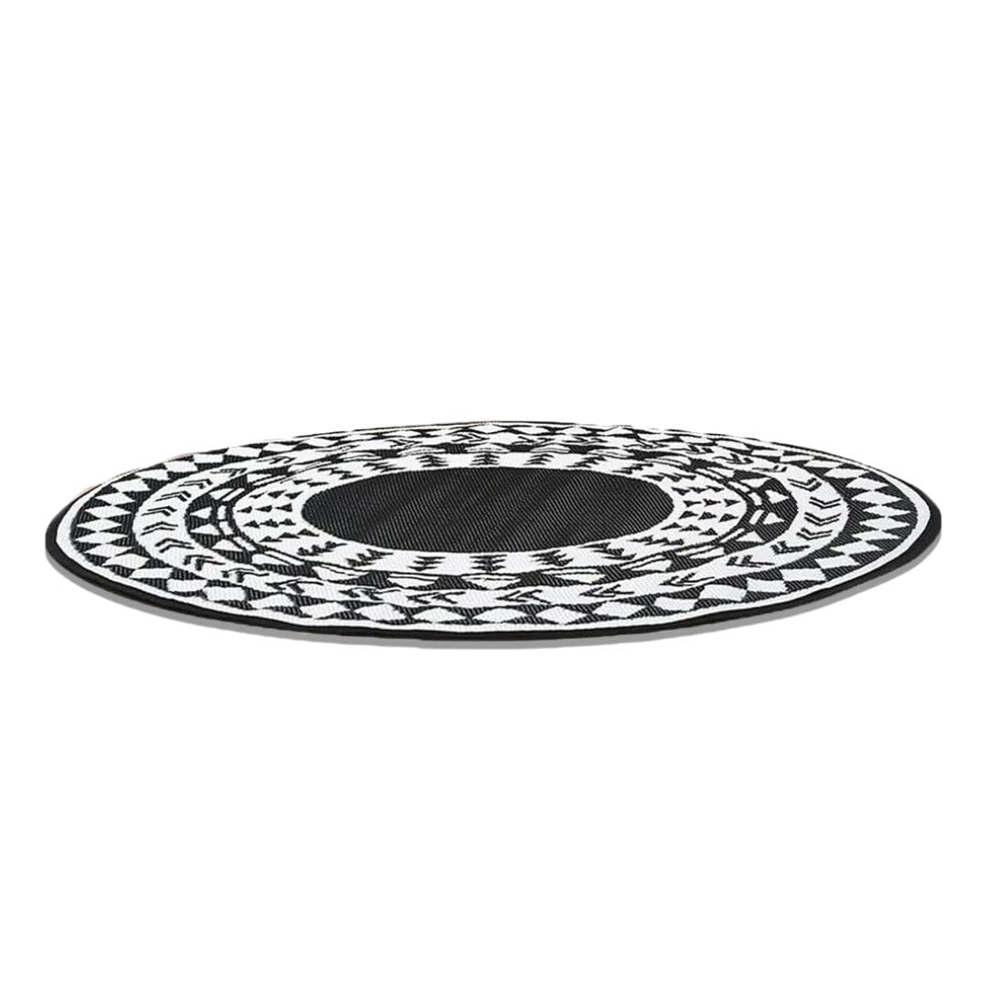 GBS Circular Waterproof Rug for Garden, Picnic and Camping, Large Outdoor Blanket for Patios and Beach, Sandproof Mat (Black Round, 150x150cm)