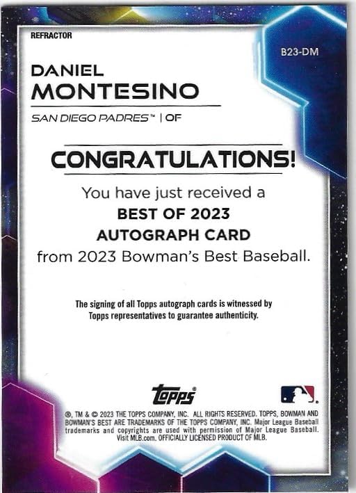 Daniel Montesino Bowman Best Autographed Refractor Collectible Baseball Card - 2023 Bowmans Best Baseball Card #B23-DM (Padres)