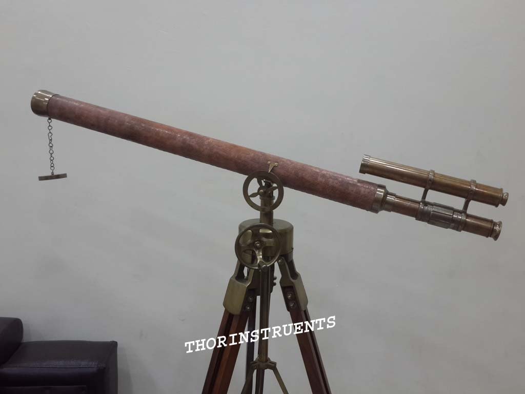Vintage Royal Solid Brass Marine Lether Telescope with Tripod Stand Rustic Vintage Home Decor Gifts