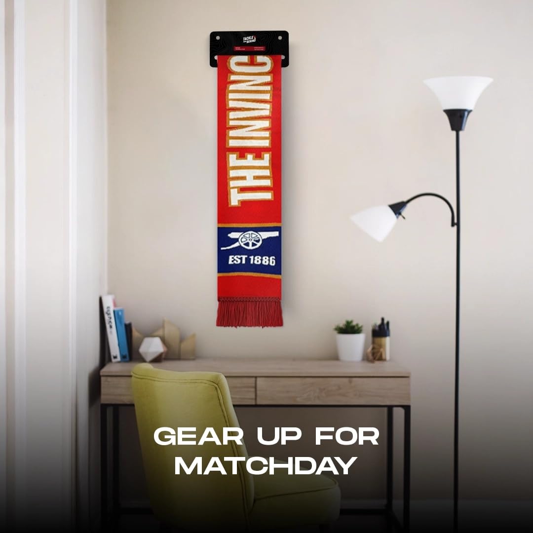 TACKLE FROM BEHIND Arsenal Football Knitted Scarf, 100% Woolen, 48" x 7", Soft and Warm, with Hanger, Gift for Football Fans 1