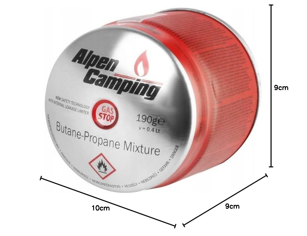 Alpen Camping IK006 400 ml / 190g Gaskartusche Propan-Butan Stechkartusche für Gaskocher Campingkocher Bunsenbrenner Lötbrenner EN417 Gas Block System
