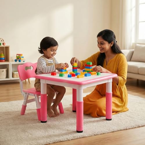 Image of a baby cherry Height Adjustable Graffiti Kids Study Table and Chair Set | Study Table for Kids | Table Chair Set for 3-6 Years | Adjustable Height with Safety Design for Activity Use