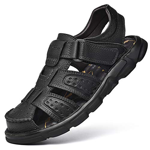 Image of Men's Sport Sandals Closed Toe Outdoor Handmade Leather Sandal Adjustable Summer Fisherman Beach Shoes