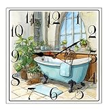 Horienteeon Reloj de pared rústico para baño, bañera, ducha, cuadrado, 25,4 cm, decoración de escritorio de cocina, decorativo, funciona con pilas, para sala de estar, dormitorio, baño, casa de campo