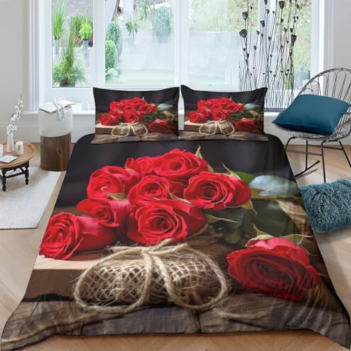 Linge de lit King 220x240cm haut de gamme imprimé fleurs 3D IOFEER - 2