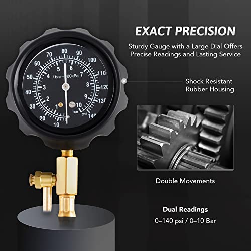 Omt Fuel Pressure Gauge, Fuel Pressure Test Kit Fuel Injection Tester With 0-140Psi Fuel Gauge Tester Hoses Adapters, Gasoline Pressure Tester Fuel Injector Tester Snap On Car Truck Motorcycle Atv Utv #TOP3