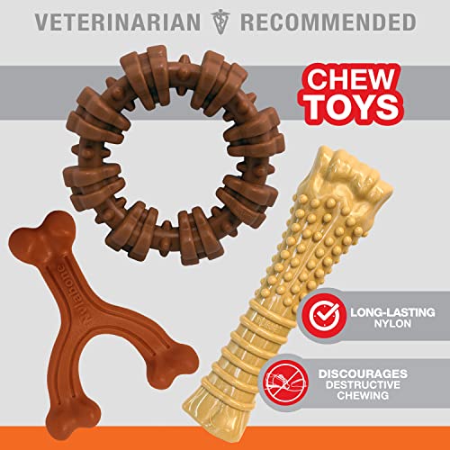 Image of Nylabone Power Chew Customer Favorites Dog Chew Toys, 3 Count, Large | Flavor Medley, peanut butter, and beef flavor, durable dog toys for aggressive chewers, for large breeds up to 50 lbs