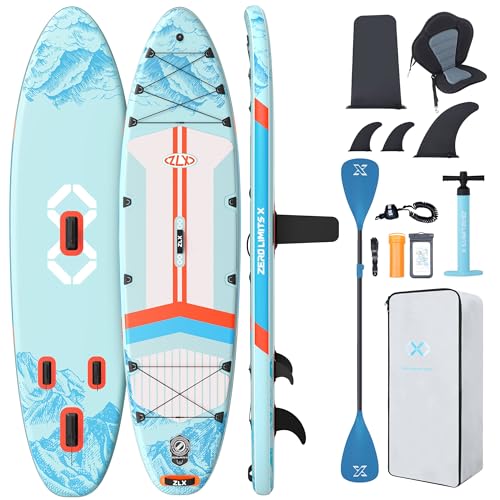 ZLX Tabla de Remo Inflable con Accesorios, Tabla de Surf de Surf 35 Pulgadas para Todos los Niveles de Habilidad, jóvenes y Adultos, diseño Ancho y Estable (Asiento con cinturón Azul Claro)