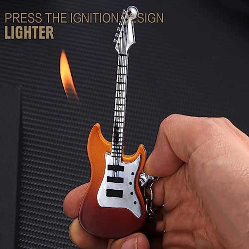 Encendedor llavero metálico vintage guitarra recargable miniatura 3