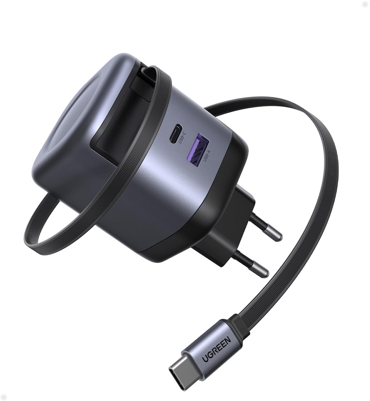 UGREEN Nexode 65W Chargeur USB C Rapide avec Câble Rétractable Intégré GaN Tech Compatible avec iPhone 17 Pro Max Air 16 15 14 13 12 iPad MacBook Pro Air Neo Galaxy PPS 45W S26 S25 S24 Pixel 10 9 8