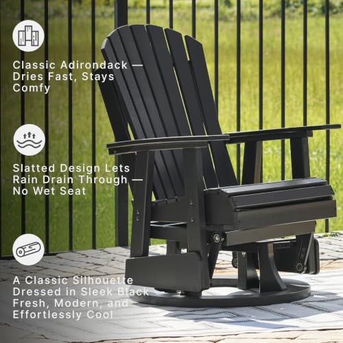 Image of Ashley Furniture Hyland Wave Outdoor Swivel Glider Chair, 74 Lbs Frame with Durable Weather Resistant HDPE and Stainless Steel Hardware for Patio Relaxation, Black