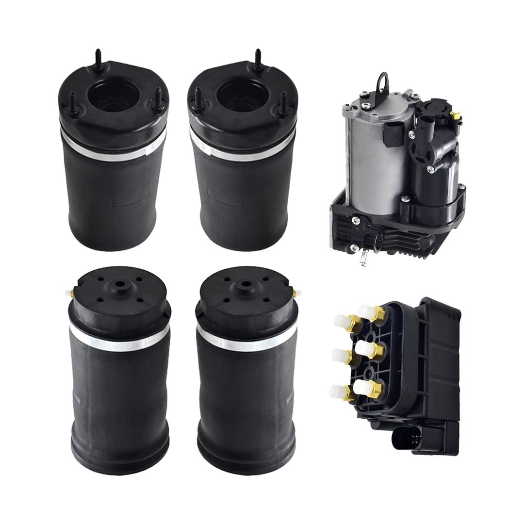 PM AutoFull Set Front-Rear Air Suspension Spring-Air Suspension Compressor-Solenoid Valve Block For 2010-2012 Mercedes-Benz GL350