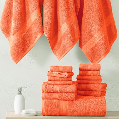 LANE LINEN 100% Cotton Bath Towel Set - 18 Pieces - Supreme Absorbency, Ring Spun tech, Gentle on Skin - 4 Bath, 8 Wash Cloth, 6 Hand Towels - Warm Tone & Ideal for Trendy Bathrooms - Living Coral