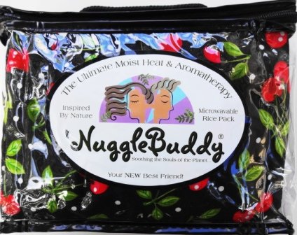 'NUGGLEBUDDY Microwavable Moist Heat & Aromatherapy Organic Rice Pack. Black "Cherry Toss" Fabric. "WILD CHERRY" Scent!