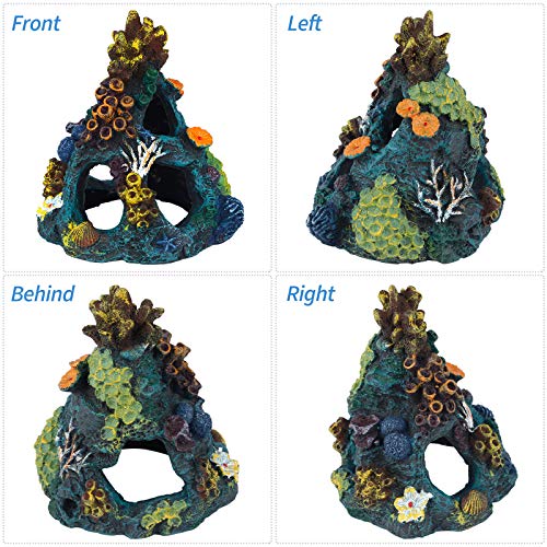 Uniclife Aquarium Decorations Resin Coral Rock Mountain Cave Fish Tank Decor Ornaments Fish House For Betta Rest Hide Play Breed #TOP5