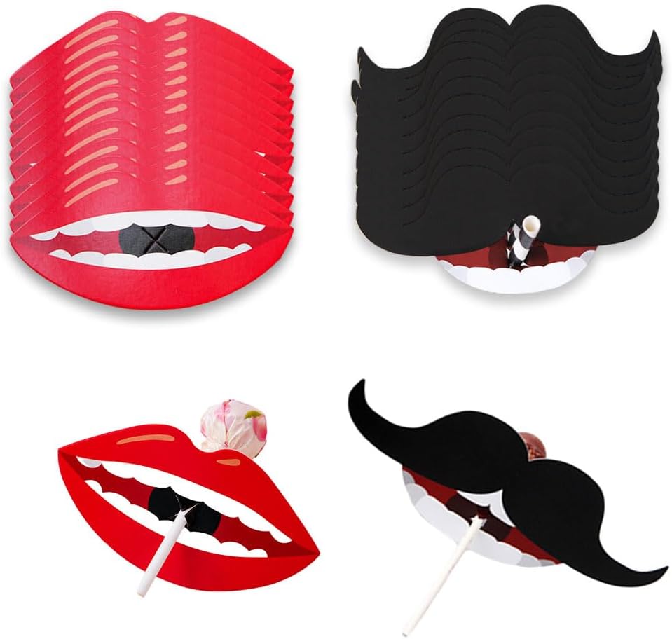 100 Pcs Valentines Candy Paper Cards Lips Beards Candy Cards Holder Chocolate Wrapping Supplies for Happy Valentine's Day Greeting Paper Candy Cards, Kids School Classroom Exchange Treat