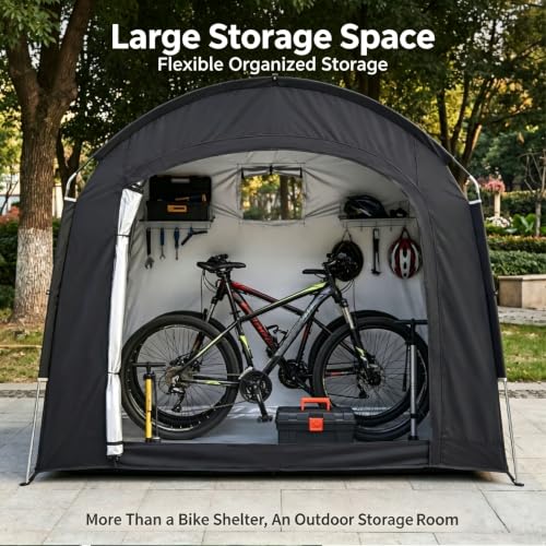 Cobertizo portátil para almacenamiento de bicicletas negro impermeable con bolsa 3