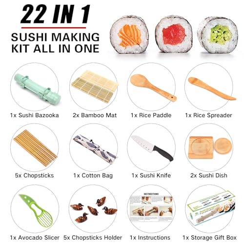 image for SmileTools Sushi Making Kit, 22 in 1 Sushi Roller Sushi Maker Kit with