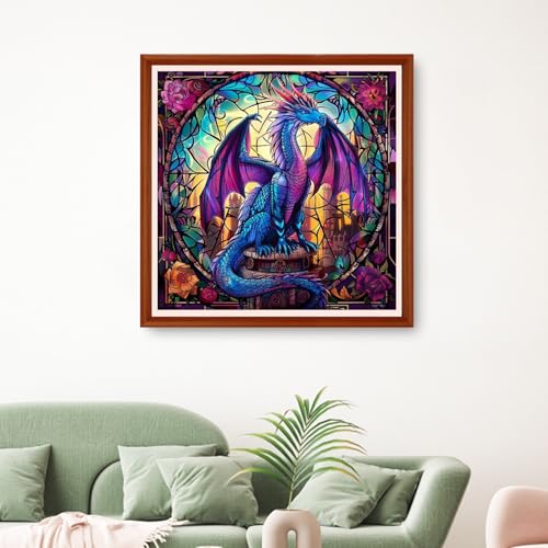 Image of Hopeart Stamped Cross Stitch Kits for Beginner Embroidery Kits for Beginners Adults DIY 11CT Cross Stitch Patterns Needlepoint Kits Crossstitching Kits-Magic Dragon Flower 18x18 inchs