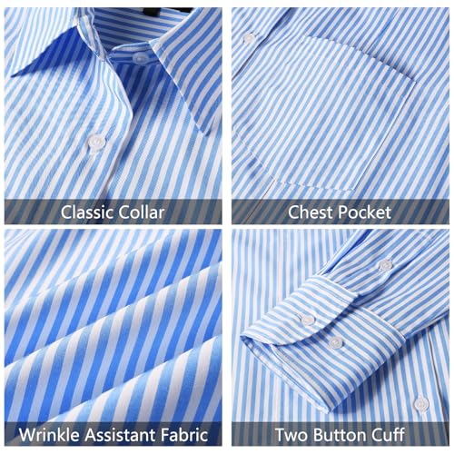 Beninos Striped Button Down Shirts for Women Dress Shirts Long Sleeve Casual Collared Office Work Shirt with Pocket