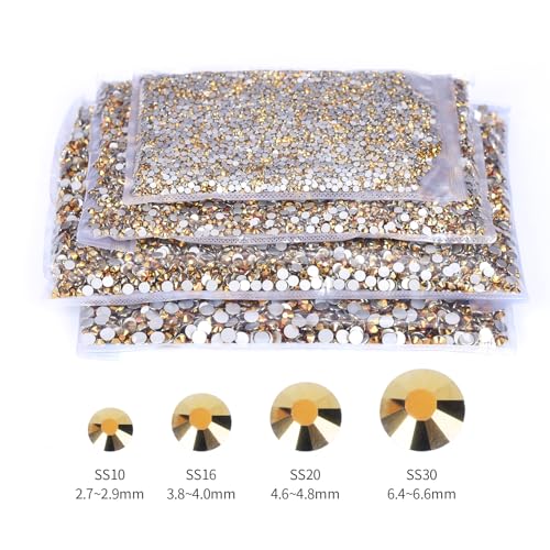 Image of 2000PCS Gold Rhinestones Bulk, Flat Back Crystal Glass Stone Round Gems,SS30, 6.4-6.6mm