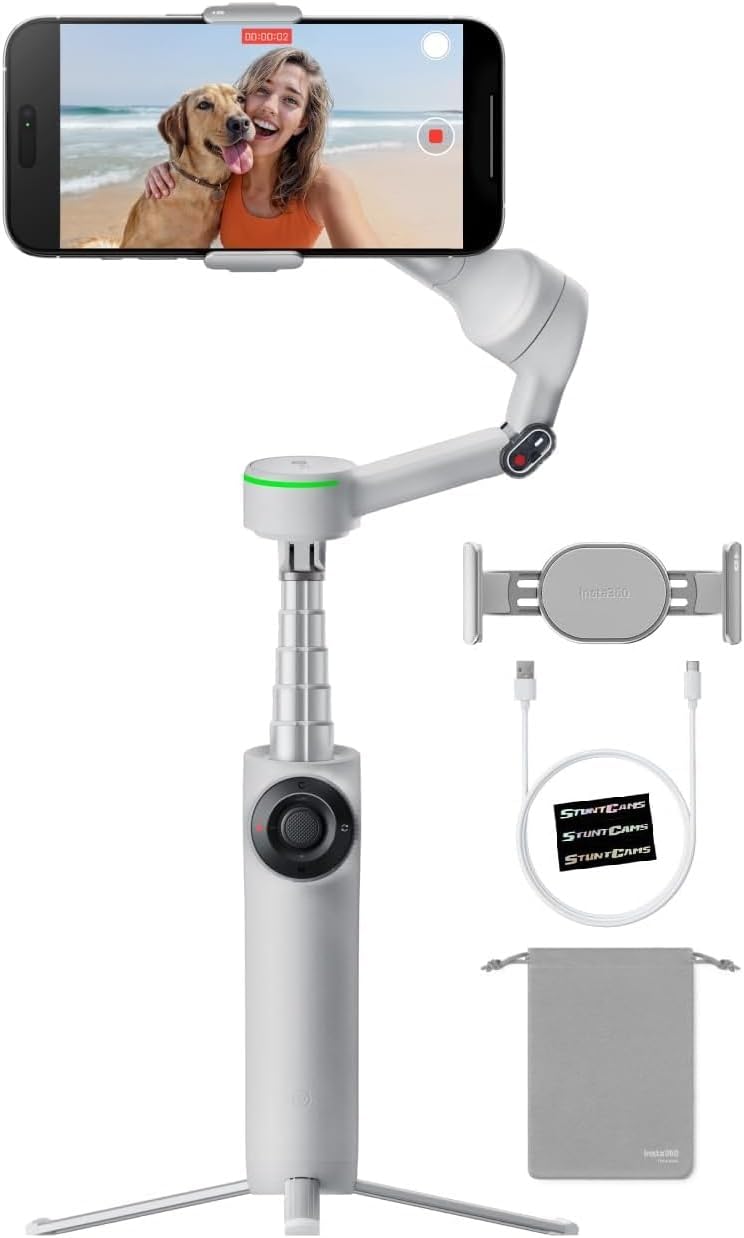 Insta360 Flow 2 PRO Gimbal Stabilizer for Smartphone, AI-Powered Tracking, 3-Axis Stabilization, Built-in Tripod, Portable & Foldable, Deep Track 4.0 Auto Tracking Phone Stabilizer Creator - Gray
