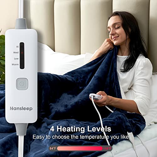 Hansleep Heated Blanket Electric Blanket Throw - Heating Blanket With 4 Heating Levels 4 Hours Auto Off, Super Cozy Machine Washable Sherpa Electric Throw Fast Heating, 50 X 60 Inches, Navy #TOP2