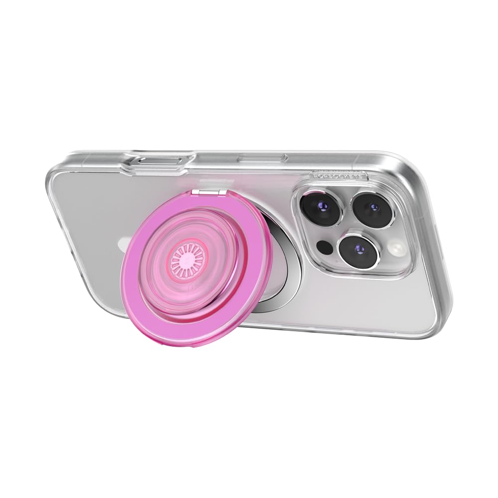 PopSockets Kick-Out Grip per MagSafe, cavalletto regolabile per ritratto o orizzontale, supporto magnetico - trasparente rosa chiaro