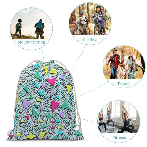Small Gym Bag For Women Men Vintage 80S 90S Geometric Green Drawstring Backpack Cinch Travel Bags Casual Sackpack Yoga String Bags Hiking Camping Cycling Sports Pouch Outdoor Daypack3