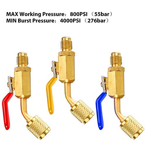 7 Pieces Air Conditioning Refrigerant Angled Compact Ball Valve 1/4 Inch For R410A R134A R12 R22 Ac Hvac And R410A Adapter 5/16 Inch Female To 1/4 Inch Male Flare For Mini Split System #TOP6