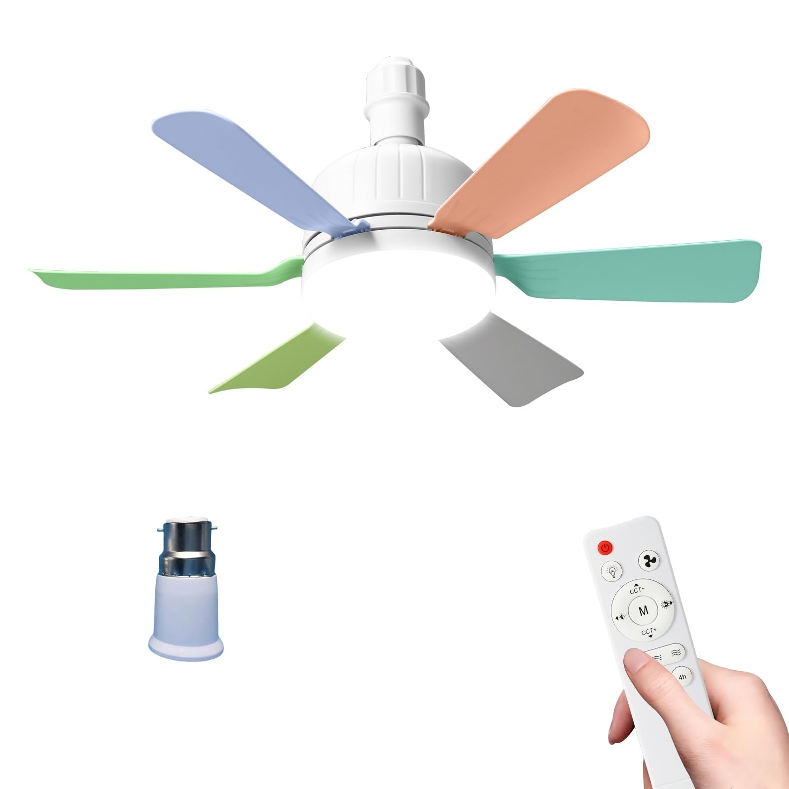 Kouamor 46cm Ceiling Fan Light Bulb Bayonet Fitting, Ceilings Fans with Light & Remote Control, Ceiling Fans Lights Dimmable, E27/B22 Ceilings Lamp with 6 Blade, 3 Speed Timing (B22-colorful) — image 1