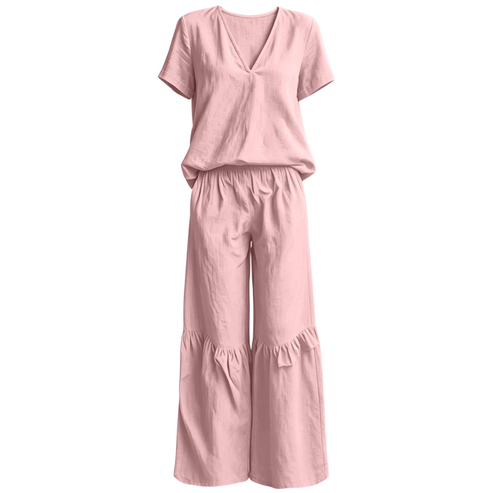 Jogging Anzug Damen Set - Trainingsanzug Damen MüHelos LäSsiges Zweiteiler-Set Entspanntes Einfarbiges Oberteil Und Weite Hose Vielseitig Tragbar für BüRo Oder Wochenende