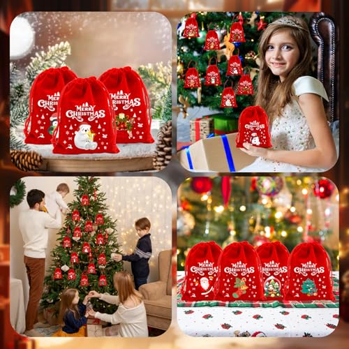 Weihnachtsverpackung, 12 Stück Geschenktüten Weihnachten, Weihnachts-Süßigkeitentüten, weihnachtstüten klein, weihnachtsgeschenktüte, geschenktüten weihnachten klein (Rot)