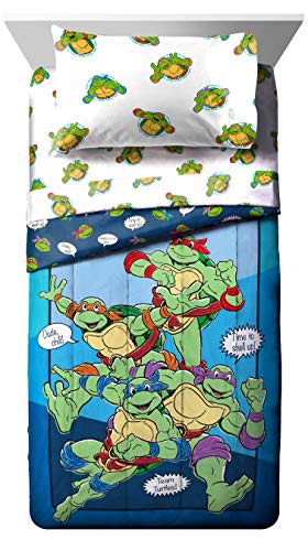 Image of Jay Franco Nickelodeon Teenage Mutant Ninja Turtles Ready to Roll 5 Piece Twin Bed Set - Includes Reversible Comforter & Sheet Set Bedding - Super Soft Fade Resistant Microfiber