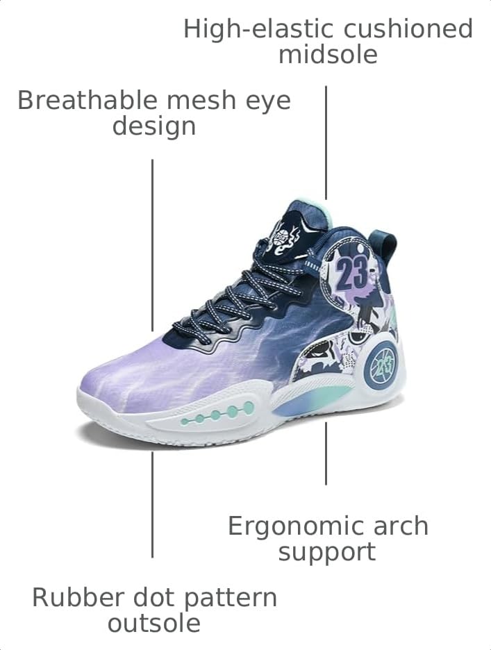 Image of Men's High-Top Basketball Shoes Anti-Slip and Wear-Resistant Soles Running Shoes Graffiti Design Fashionable Sports Shoes