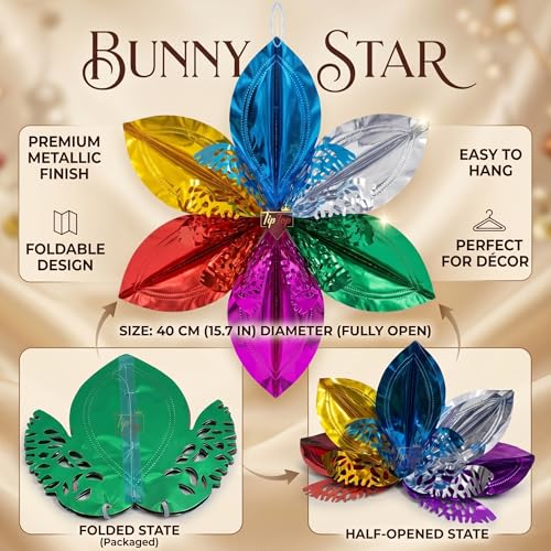 Image of Premium Folding Paper Hanging Star Chandeliers Garland (Multicolour) (Bunny Star, Pack of 6)
