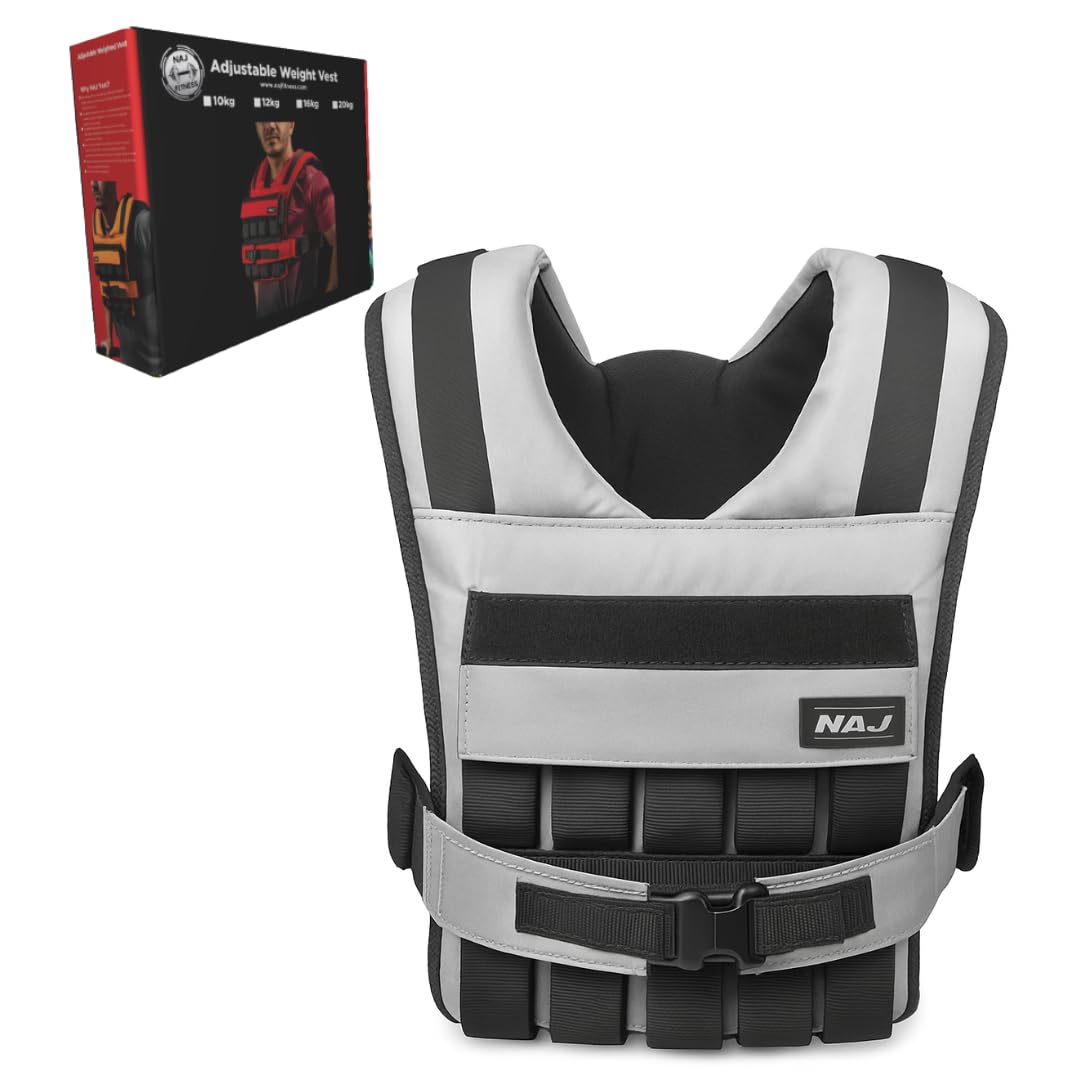 Weighted Vest 16kg (35 Ib) with Adjustable Block Weights - for Workout Sport Exercise Fitness equipment Gym strength Training weights home Strong muscle CrossFit calisthenics 3M Grey