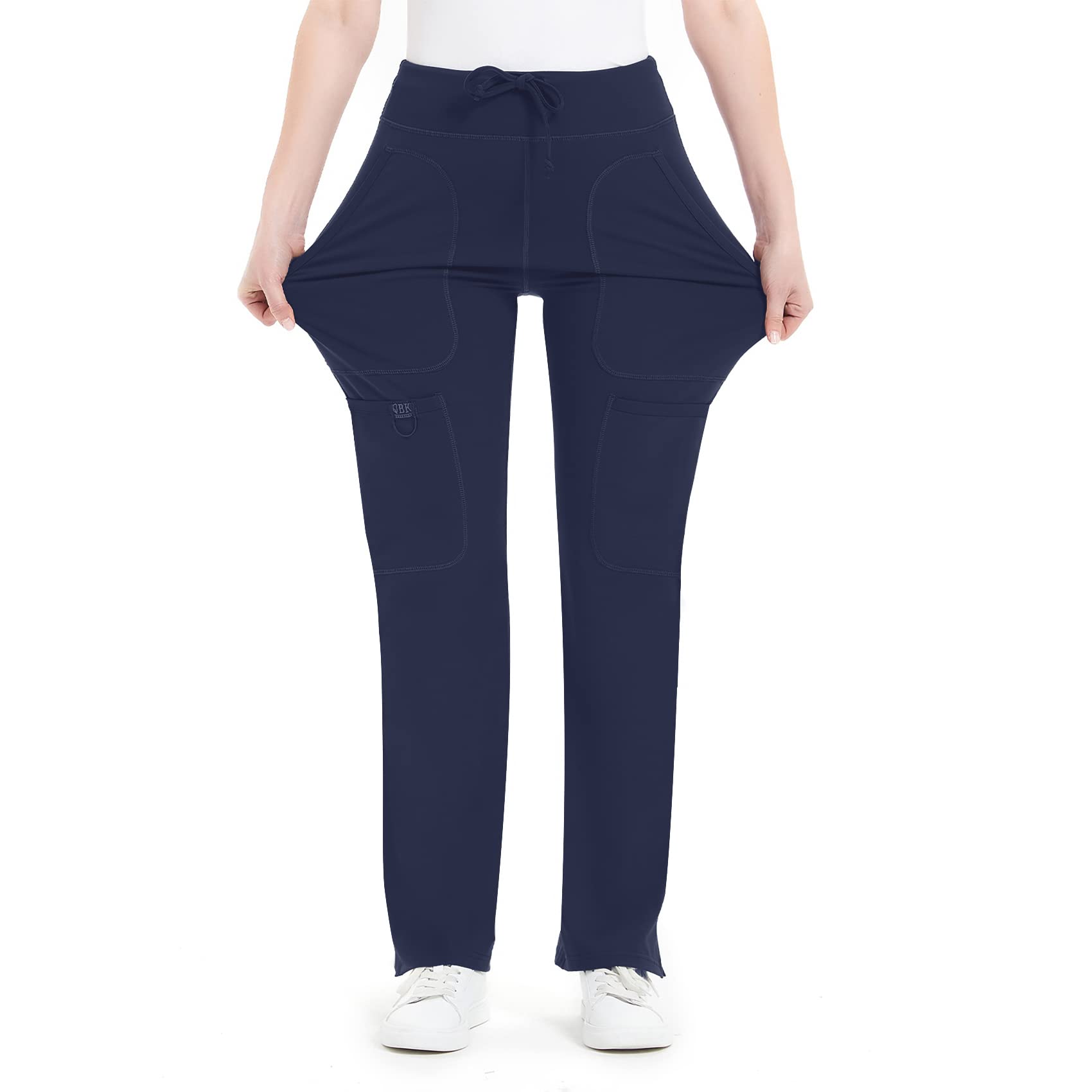 QBK Yoga Scrub Pants Women Mid Rise Yoga Work Pants- Five Pocket Cargo Scrub Pant