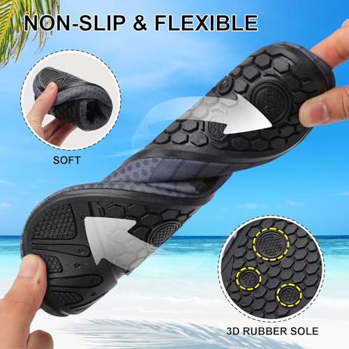 Mens Womens Water Shoes Quick Dry Barefoot Shoes Non-Slip Aqua Socks for Beach Swim Light Grey Stripe4