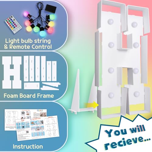 Image of Colorful 3FT Marquee Letters H, 18 Colors Large Light up Letters | RGB with Remote, Birthday Party Decorations Anniversary Wedding Decorations Assembly Required 24 Pcs Accessory Set