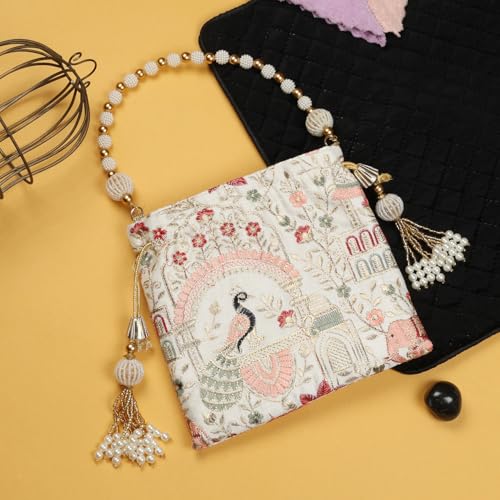 LONGING TO BUY Indian Ethnic Pearls & Sequence Potli Bag for Women, Wedding Potli Bag and For Ethnic Wear3