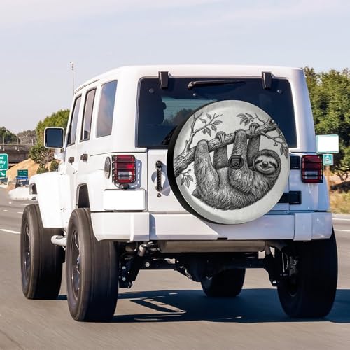 Image of Delerain Spare Tire Cover with Backup Camera Hole Fat Sloth Wheel Covers Waterproof Dust-Proof UV Sun Universal Fit for RV Trailer RV SUV Truck (17 Inch for Diameter 31 inch-33 inch)