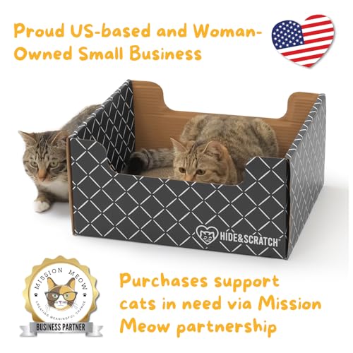 Hide & Scratch Cardboard Cat Scratcher Box & Bed - Dark Grey Diamond | Double-Sided Corrugated Pad for Indoor Cats | Refillable Scratching Board Toy for Play & Furniture Protection - Image 5