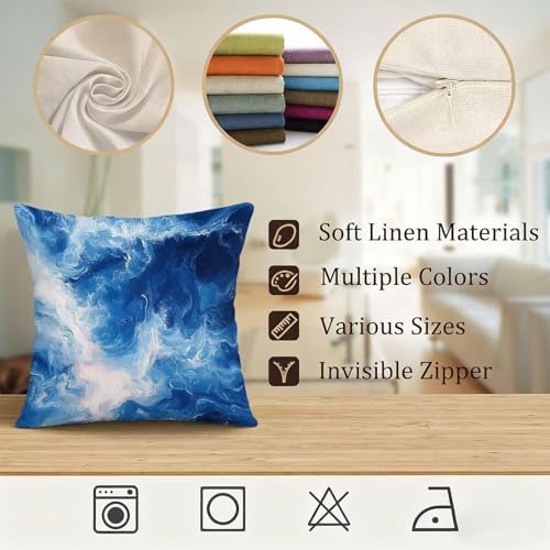Lin taie d'oreiller 45 x 45 de qualité supérieure bleu blanc