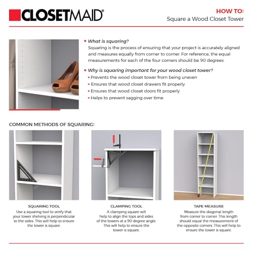Image of ClosetMaid SuiteSymphony Small Closet Organizer Starter Kit with Tower and 3 Hang Rods, Shelves, Adjustable, Customizable Wardrobe Organizer System, Reach-In or Walk-In Closets, Pure White