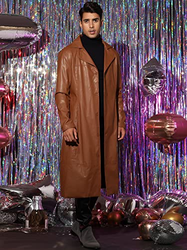 Image of Lars Amadeus PU Faux Leather Long Jacket for Men's Vintage Lapel Gothic Trench Coat Outwear
