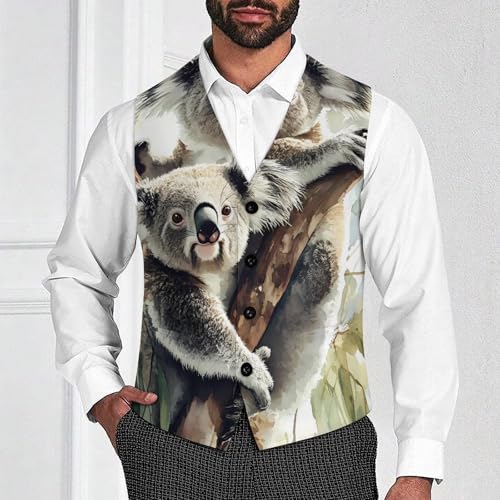 Australian Koala Watercolor Men's Formal Suit Vest for Business Formal Or Casual Dress Waistcoat Wedding2