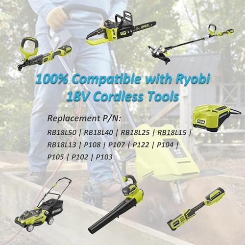 Image of Reoben 6.0Ah Replacement for Ryobi 18V Battery Compatible with Ryobi 18V Lithium Battery P102 P103 P104 P105 P107 P108 P109 P190 P122 for 18 Volt Cordless Power Tools 3 Packs (Green-3P)