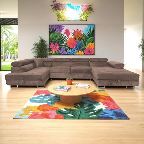 SOFILAND Wohnlandschaft Aller Moon U XXL-Ecksofa mit Schlaffunktion und Zwei Bettkästen. (Braun, Links)