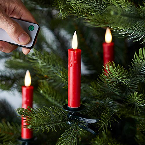 Lights4fun, Inc. Pack of 20 TruGlow Red Wax Battery Operated Remote Control Flameless LED Christmas Tree Candles with Tree Clips Lights4fun, Inc. Pack of 20 TruGlow Red Wax Battery Operated Remote Control Flameless LED Christmas Tree Candles with Tree Clips